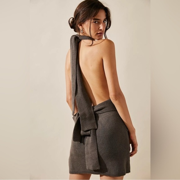 Free People Beach Orchid Convertible Low Back Ribbed Sweater Dress Gray Small - Picture 2 of 16